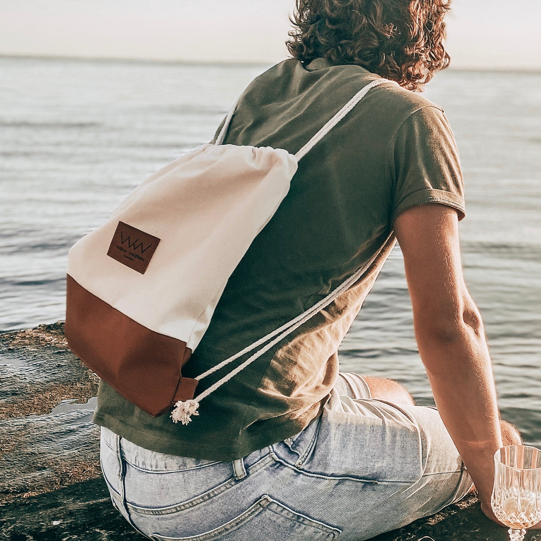 Strand bag vit och brun